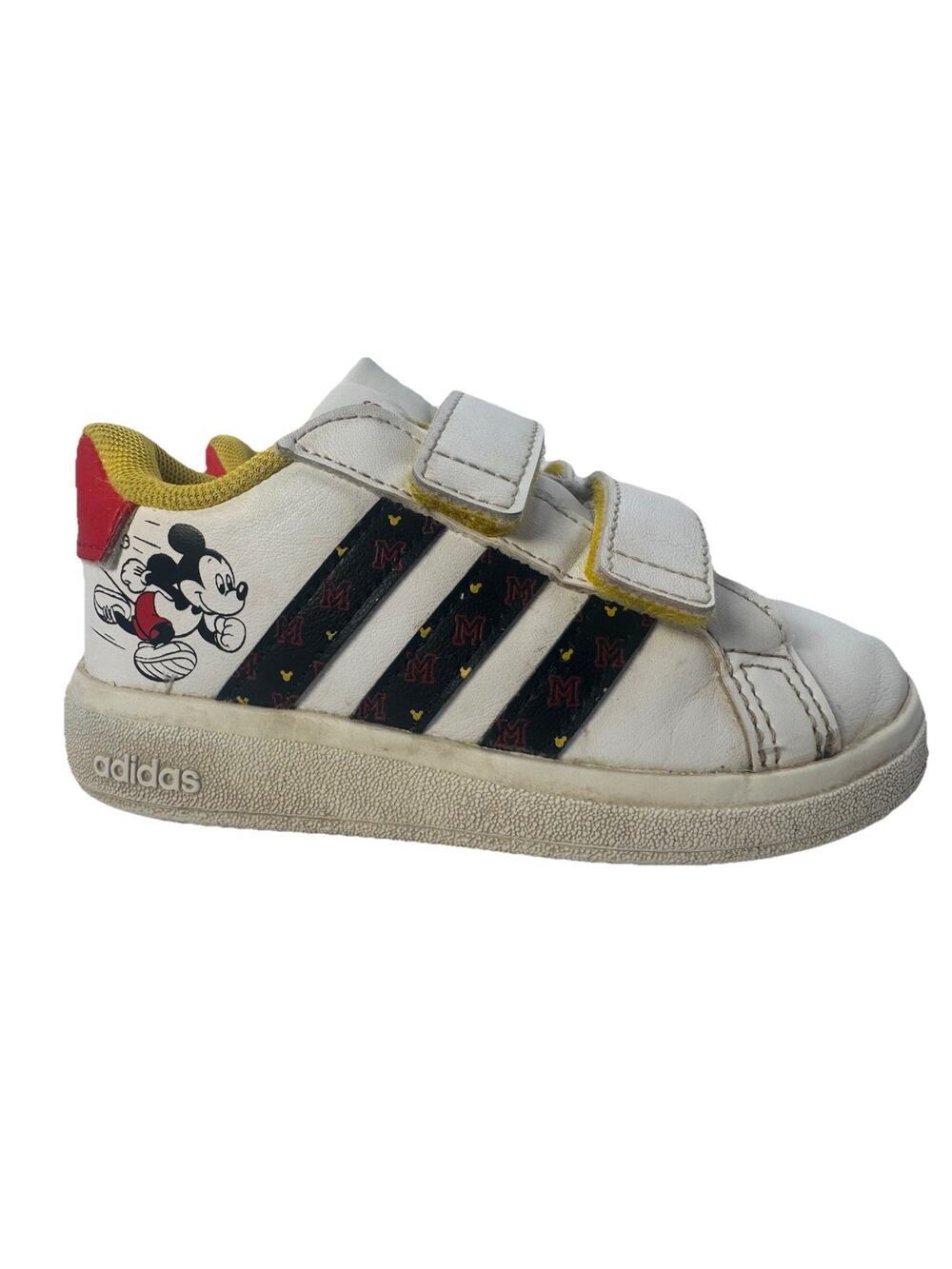 Adidas Mickey Mouse Toddler Sneakers Hook Loop White Black Red Size 7.5K